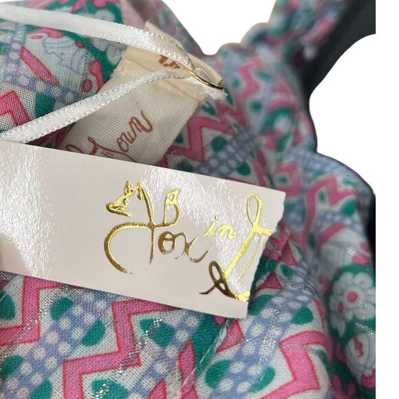 Fox in Gown Wrap Skirt Midi Floral Print‎ Teal Green Pink Size Medium Large - Picture 10 of 12